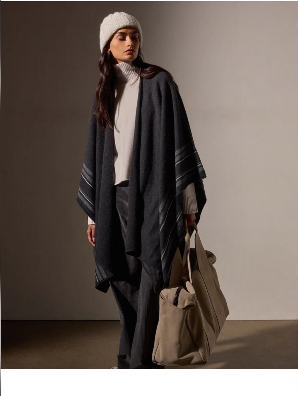 James Perse Cashmere Multi Stripe Ponco  Coal OS